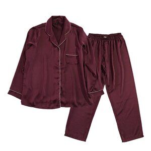 Goldenpoint Pajama Set Womens Size 10/12 Burgundy Satin Pajamas